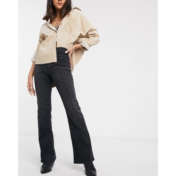 New Free People Firecracker Flare Jeans Patch in Black Python Star - Picture 14 of 16